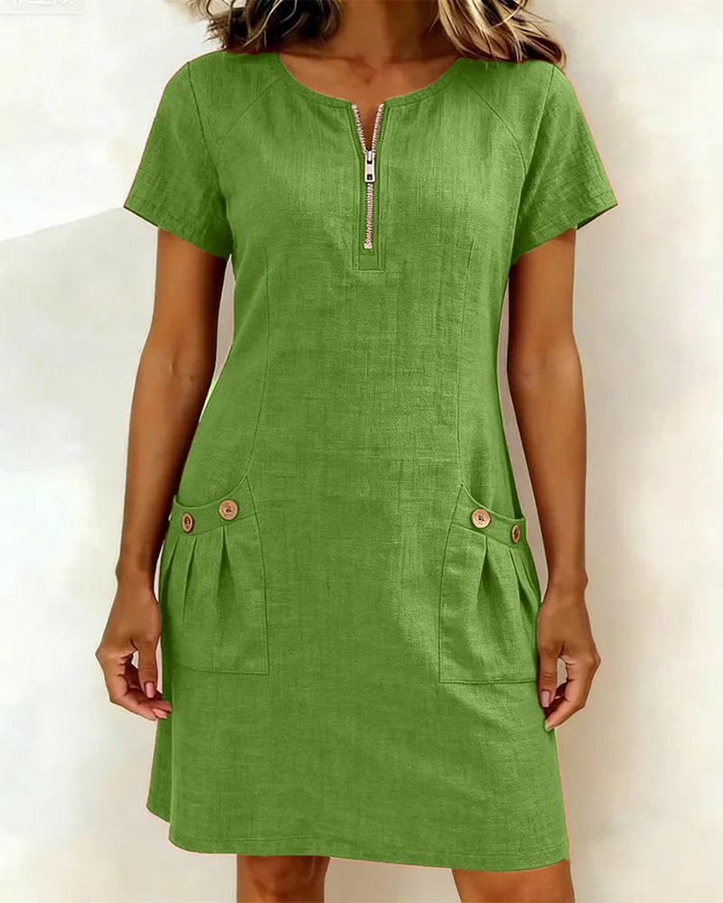 Leliana vestido de algodón y lino verde