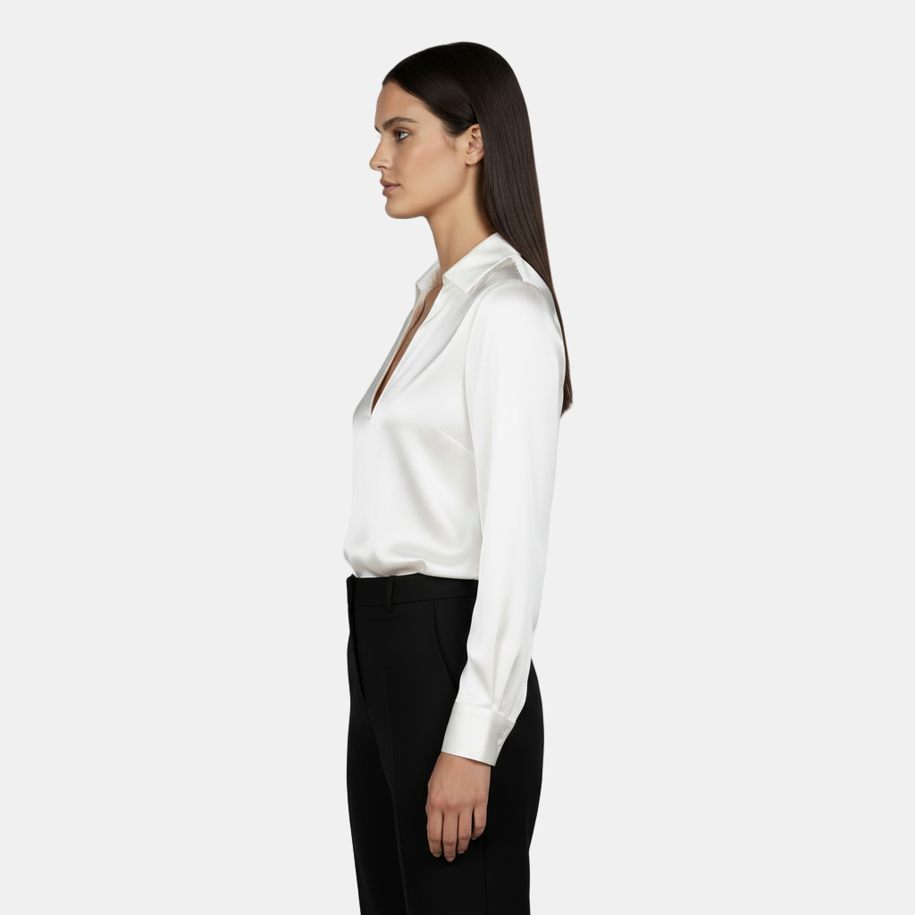 Camisa Manga Larga Mujer - Escote V, Elegante