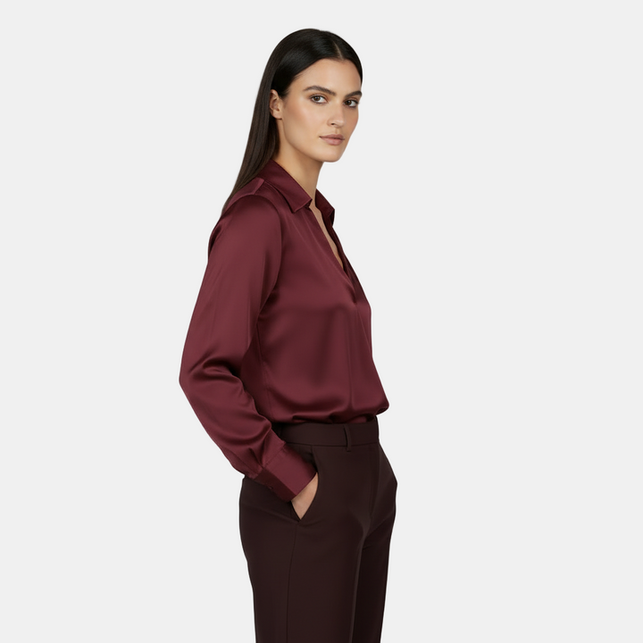 Camisa Manga Larga Mujer - Escote V, Elegante
