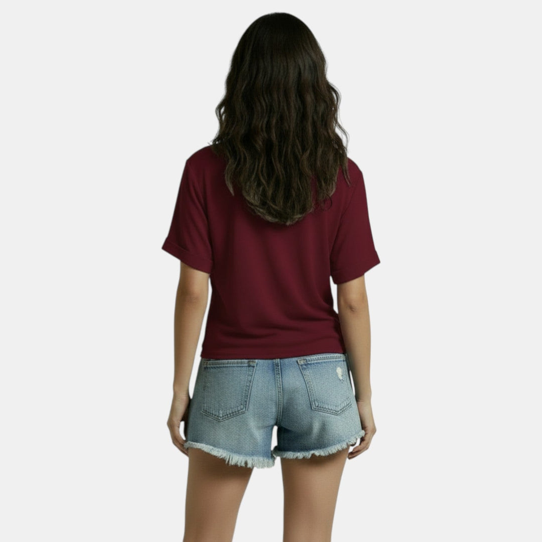 Camiseta Mujer Cuello V Nudo Irregular Casual Chic