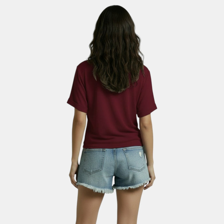 Camiseta Mujer Cuello V Nudo Irregular Casual Chic