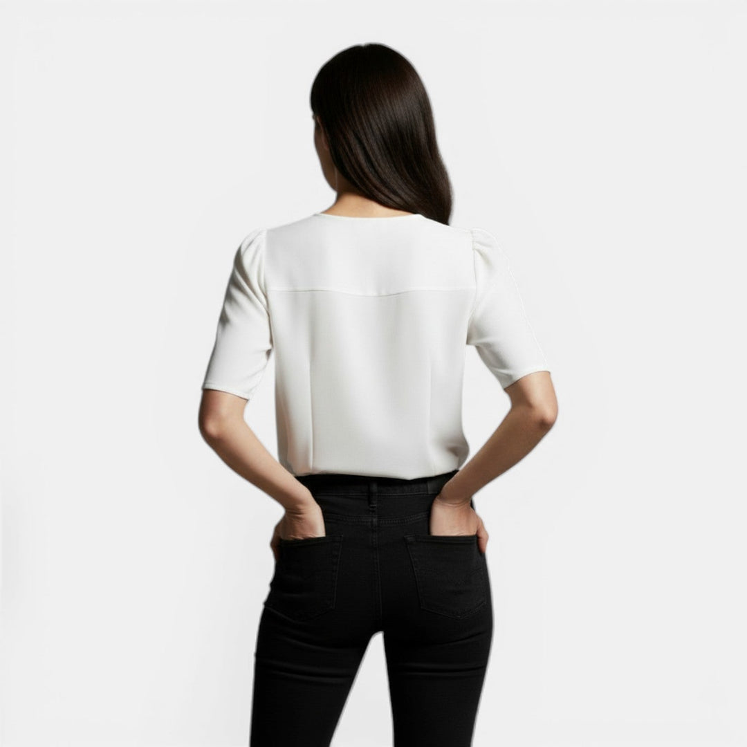 Blusa de Gasa Mujer Escote en V Manga Corta Elegante
