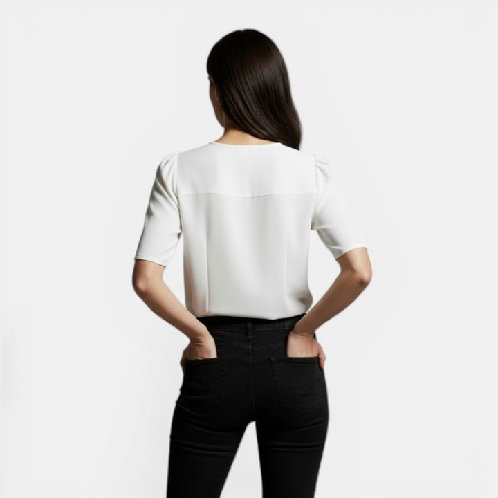 Blusa de Gasa Mujer Escote en V Manga Corta Elegante
