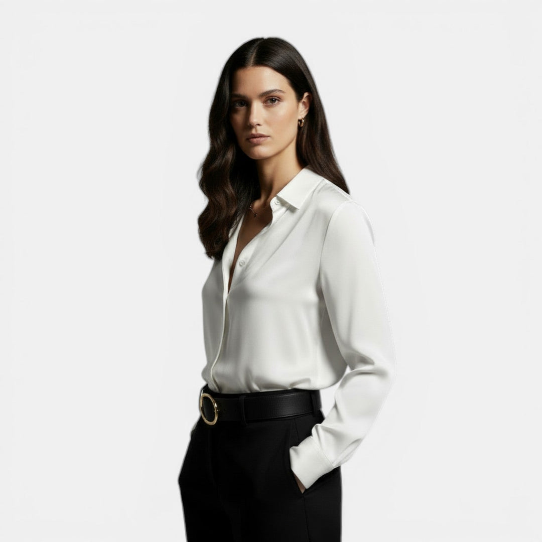 Camisa Mujer Holgada con Solapa y Botones Manga Larga