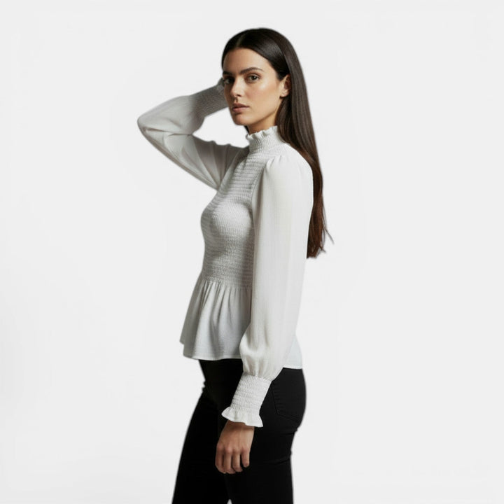 Camiseta Mujer Elegante Cuello Alto Manga Larga Casual