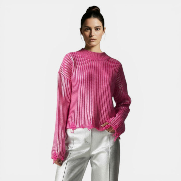 Top de Punto Mujer Corto Diseño Irregular Elegante