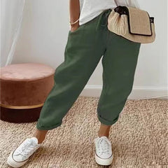Pantalón Teresa en verde militar — cintura elástica sin botones