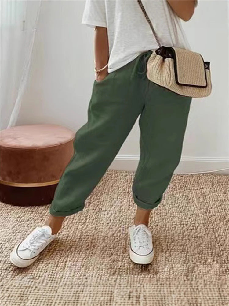 Pantalón Teresa en verde militar — cintura elástica sin botones