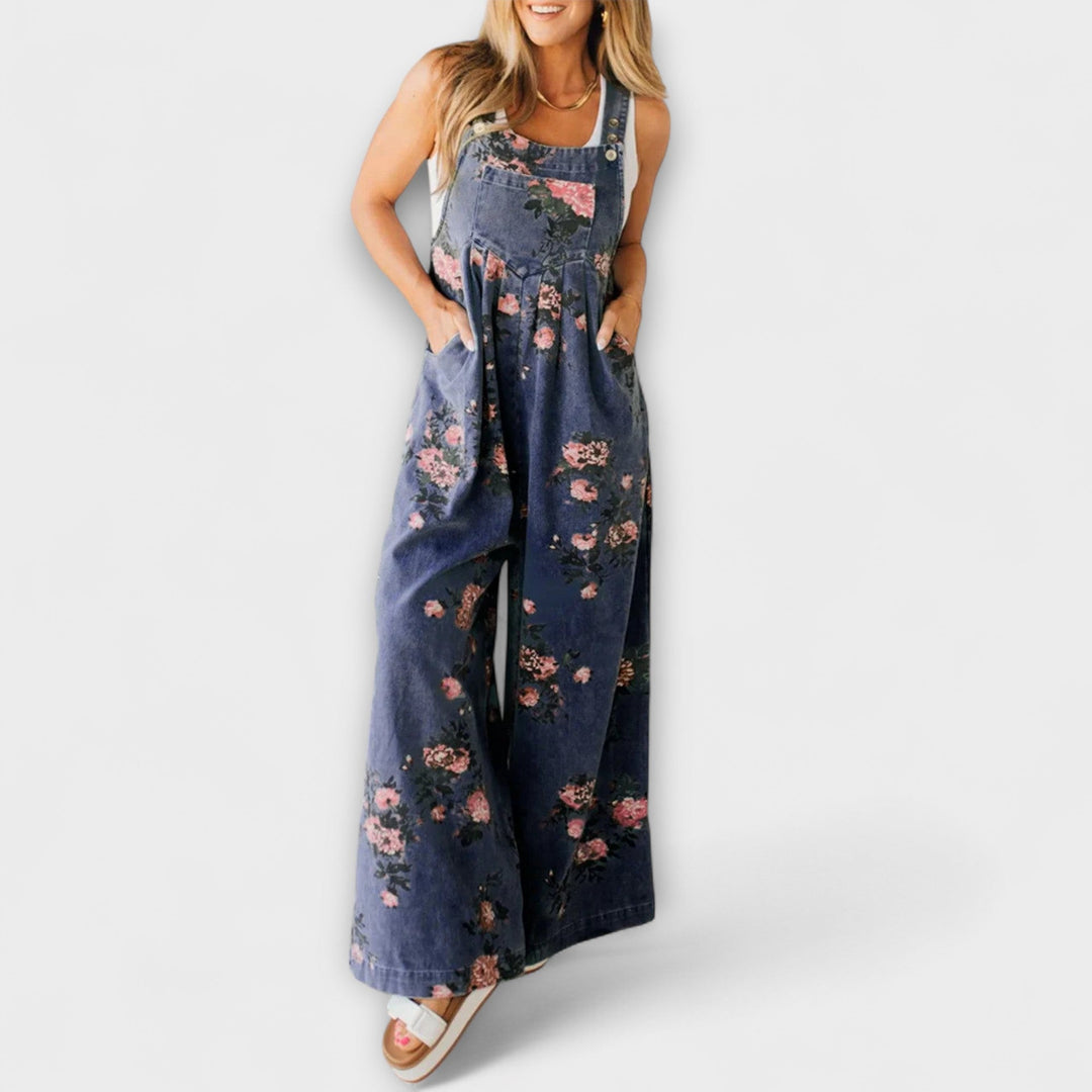 Bethany - Pantalón Salopette de Denim con Motivo Floral