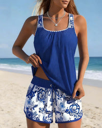 Marie | Top y pantalones cortos de tankini impresos de dos piezas