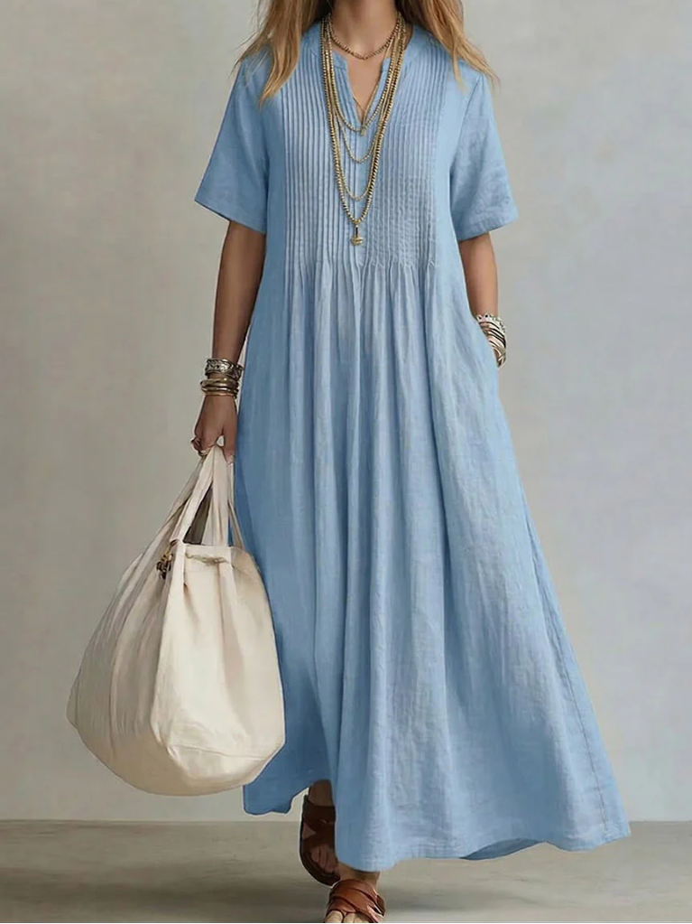 Noor Vestido Plisado Azul