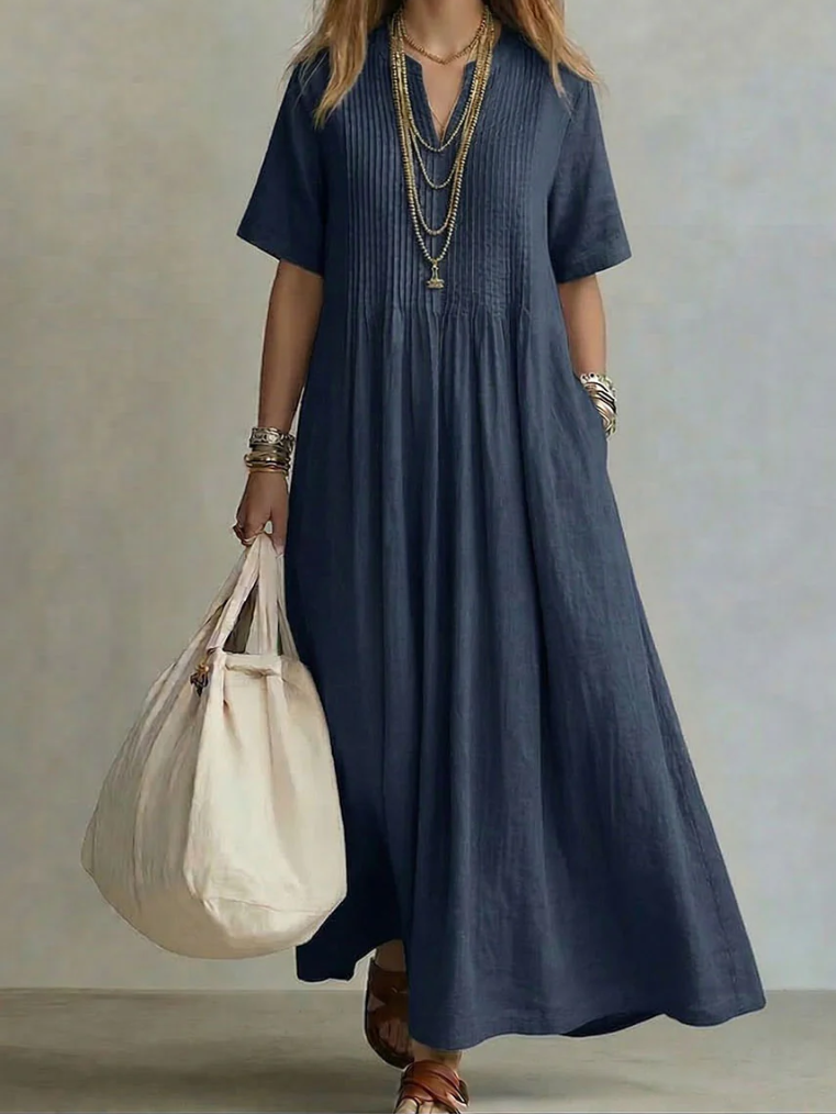 Noor Vestido Plisado Azul Marino