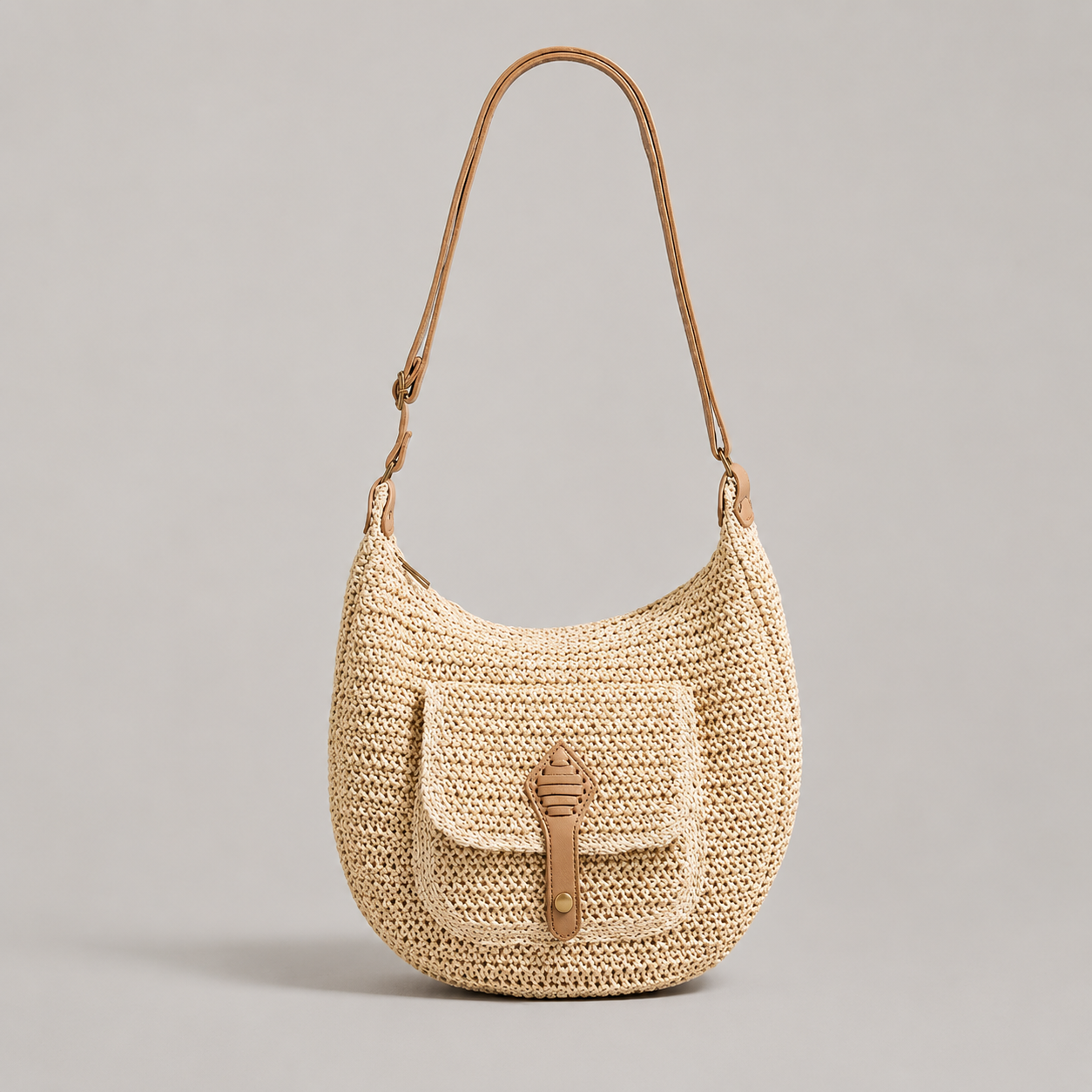 Bolso de hombro trenzado Valentina en tono hueso con bolsillo delantero — Valentina Massimo