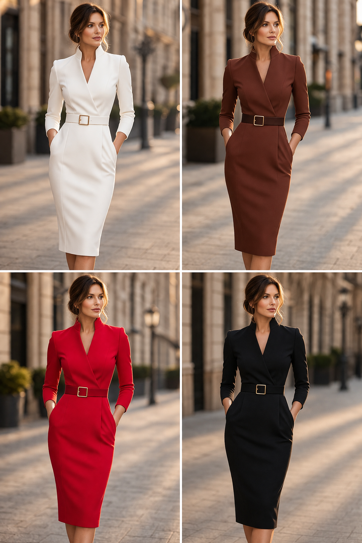 TIVARA | Vestido Negro Con Cintura