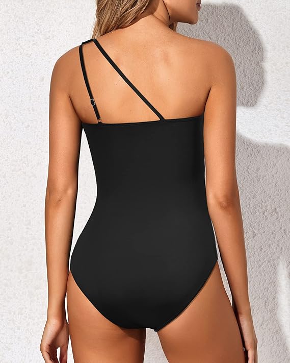 Espalda del bañador Grace en negro con tirantes finos ajustables