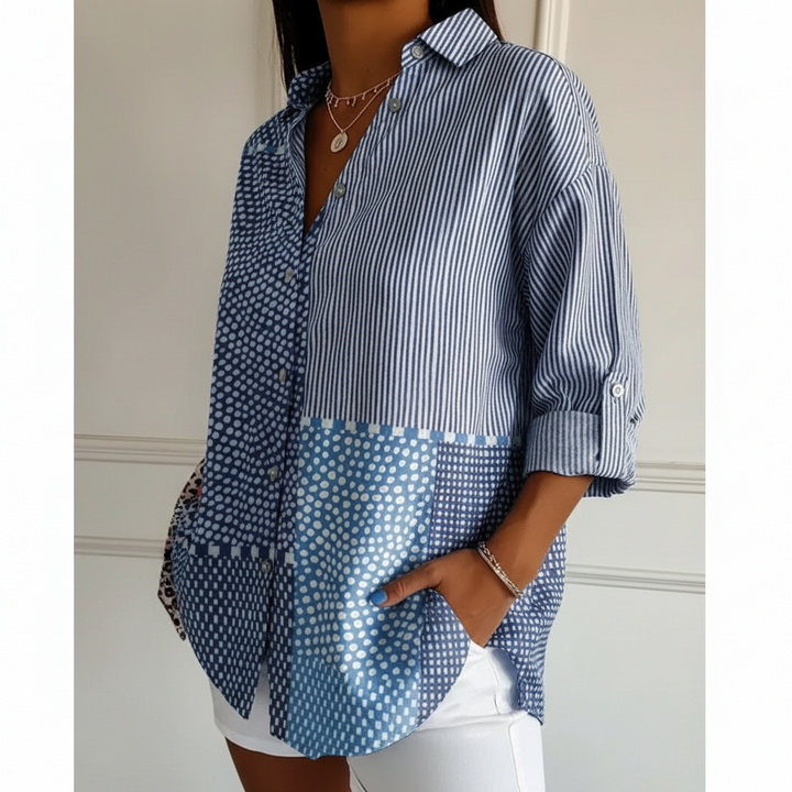 Mette | Blusa con parche de mosaico azul