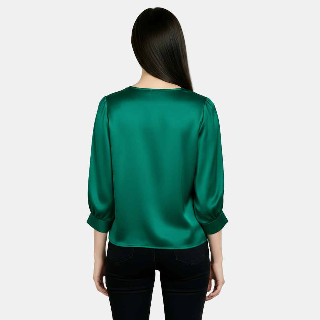 Blusa de Seda Satinada Para Mujer, Manga Corta - Camiseta Básica