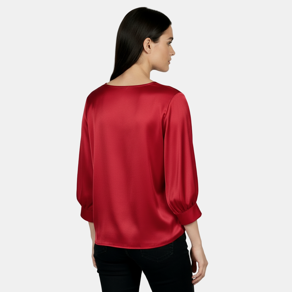 Blusa de Seda Satinada Para Mujer, Manga Corta - Camiseta Básica