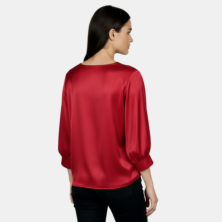 Blusa de Seda Satinada Para Mujer, Manga Corta - Camiseta Básica
