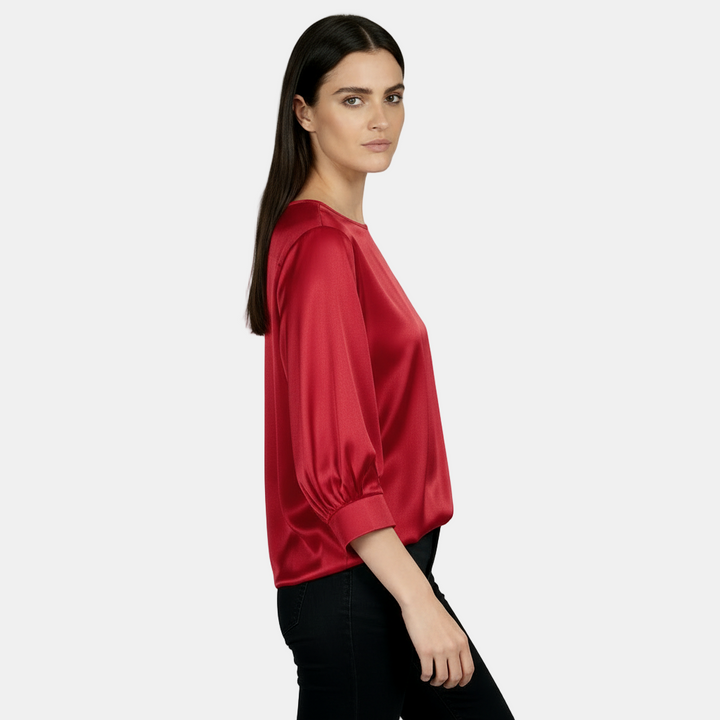 Blusa de Seda Satinada Para Mujer, Manga Corta - Camiseta Básica