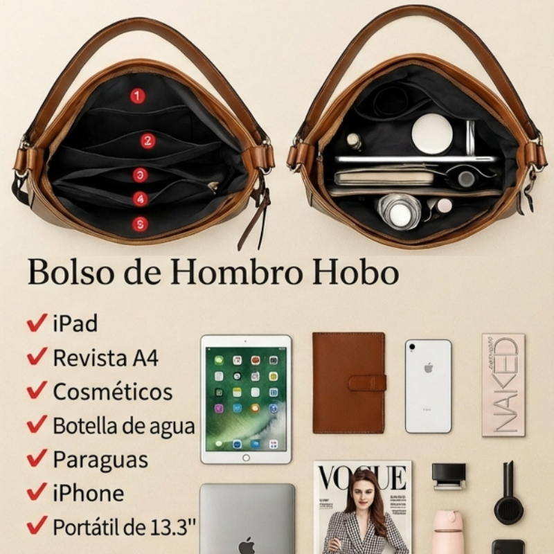 Bolso | De mano de cuero de lujo antirrobo tipo hobo + Cartera pequeña GRATIS