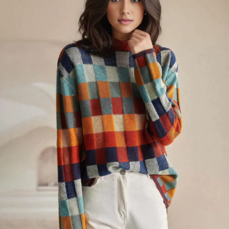 Adella | Jersey de Cuadros en Tonos Otoñales
