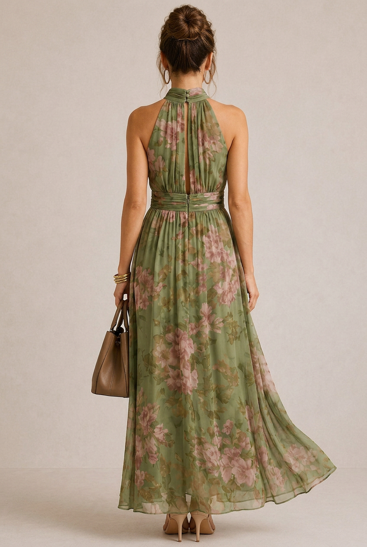 MIRELY | Vestido midi halter fruncido
