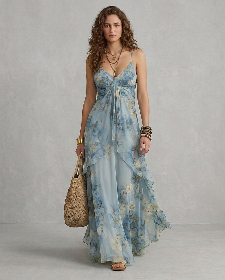 ELISA | Maxi Slip Dress Floral Azul