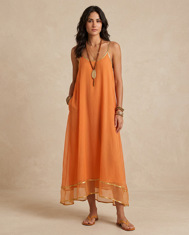 LILIANA | Vestido de Tul Albaricoque con Cintas