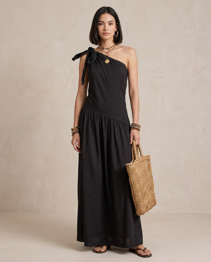 SELENA | Maxi Vestido Monospalla Negro