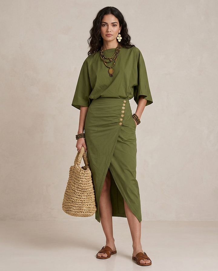 MARTA | Vestido Midi Boho Verde Oliva