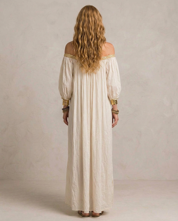 ISABELLA | Maxi Vestido Boho Plisado Marfil