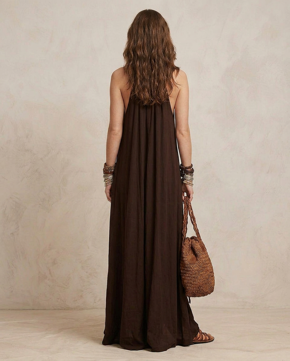 CAMILLA | Maxi Vestido Halter Marrón Oscuro