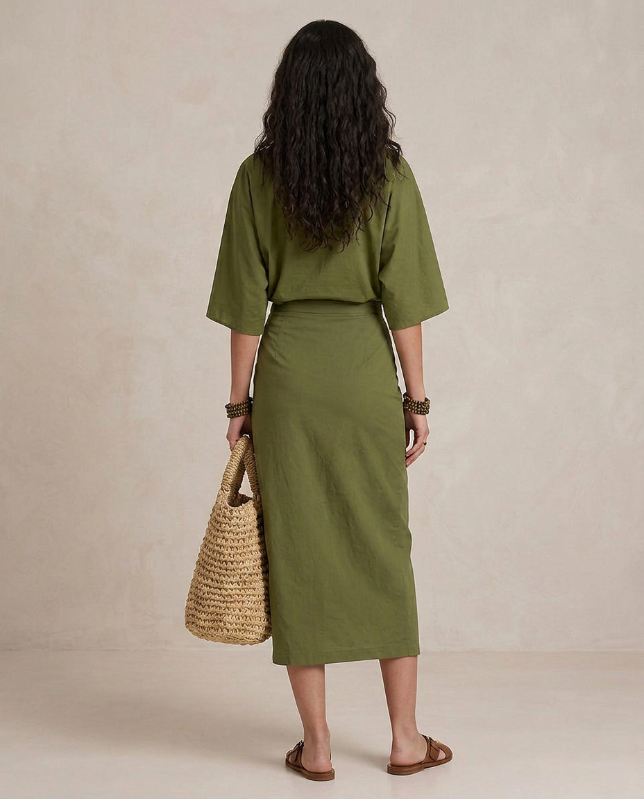 MARTA | Vestido Midi Boho Verde Oliva