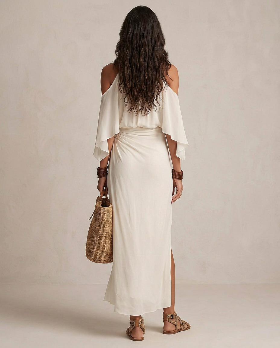 VALENTINA | Vestido Midi Halter Marfil Draped