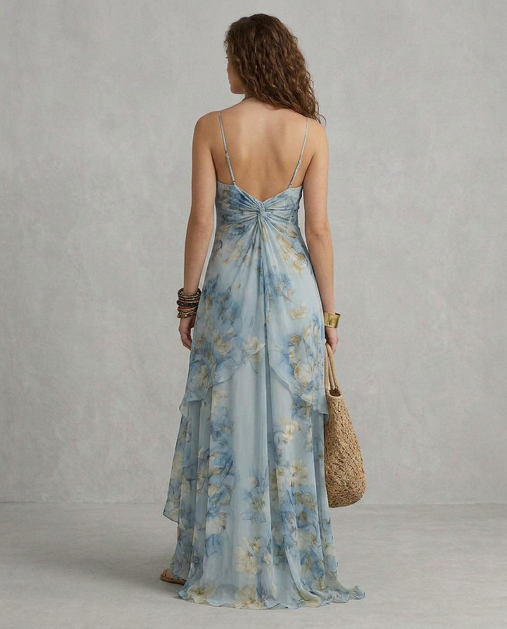 ELISA | Maxi Slip Dress Floral Azul