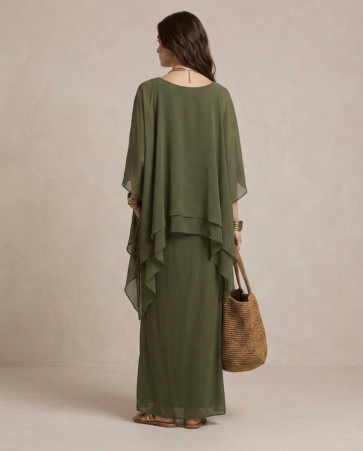 LIA | Maxi Vestido Capa Verde Oliva