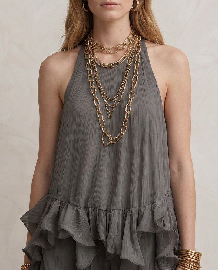 SERENA | Vestido Maxi Gris con Volantes