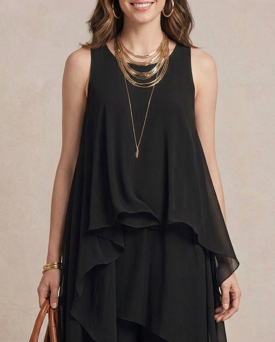 NOEMI | Maxi Vestido Boho de Chiffon Capa Negra
