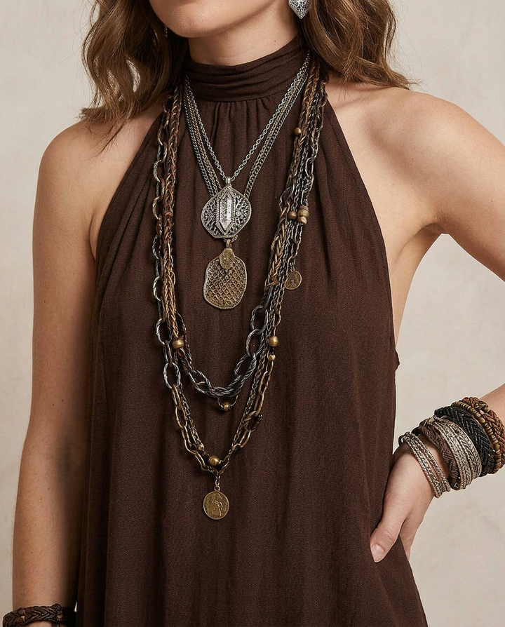 CAMILLA | Maxi Vestido Halter Marrón Oscuro