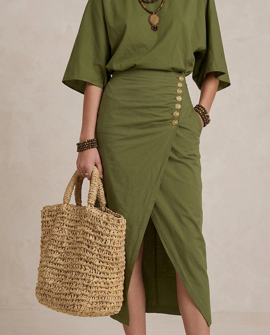 MARTA | Vestido Midi Boho Verde Oliva