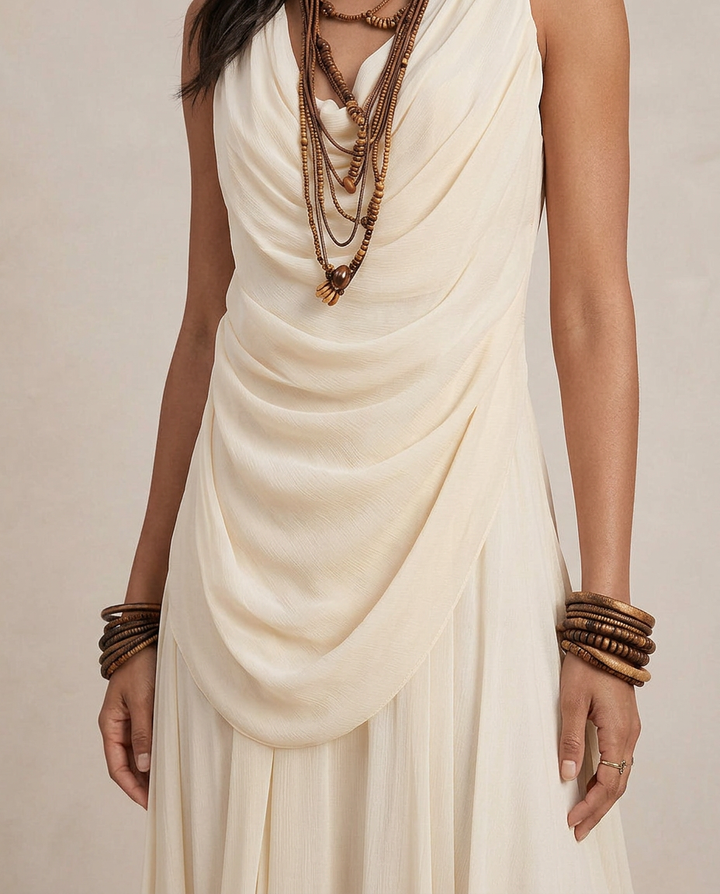 CLARA | Vestido Maxi con Volantes Crema