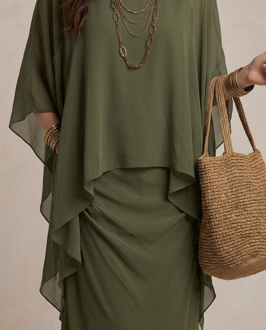 LIA | Maxi Vestido Capa Verde Oliva