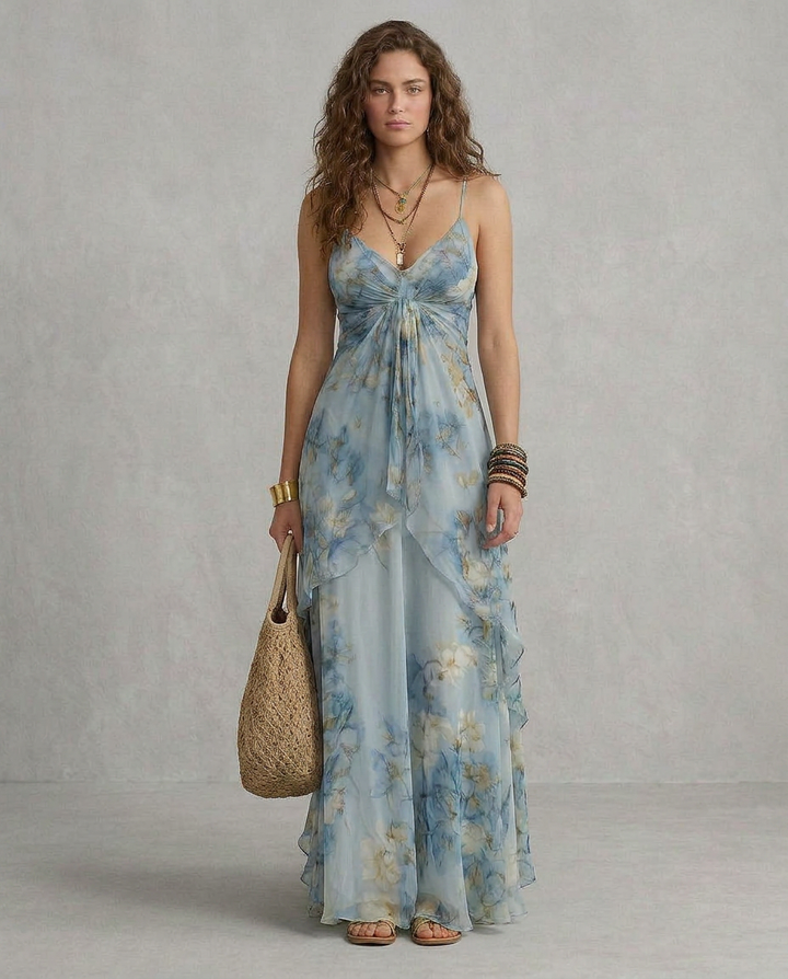 ELISA | Maxi Slip Dress Floral Azul