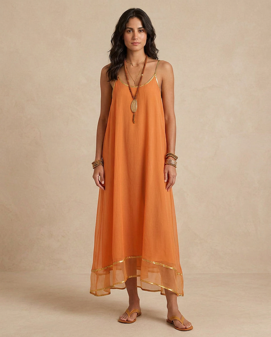 LILIANA | Vestido de Tul Albaricoque con Cintas