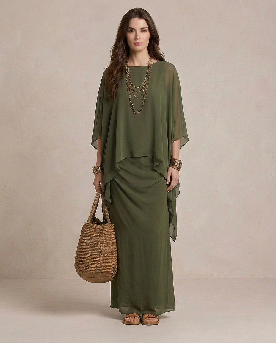 LIA | Maxi Vestido Capa Verde Oliva