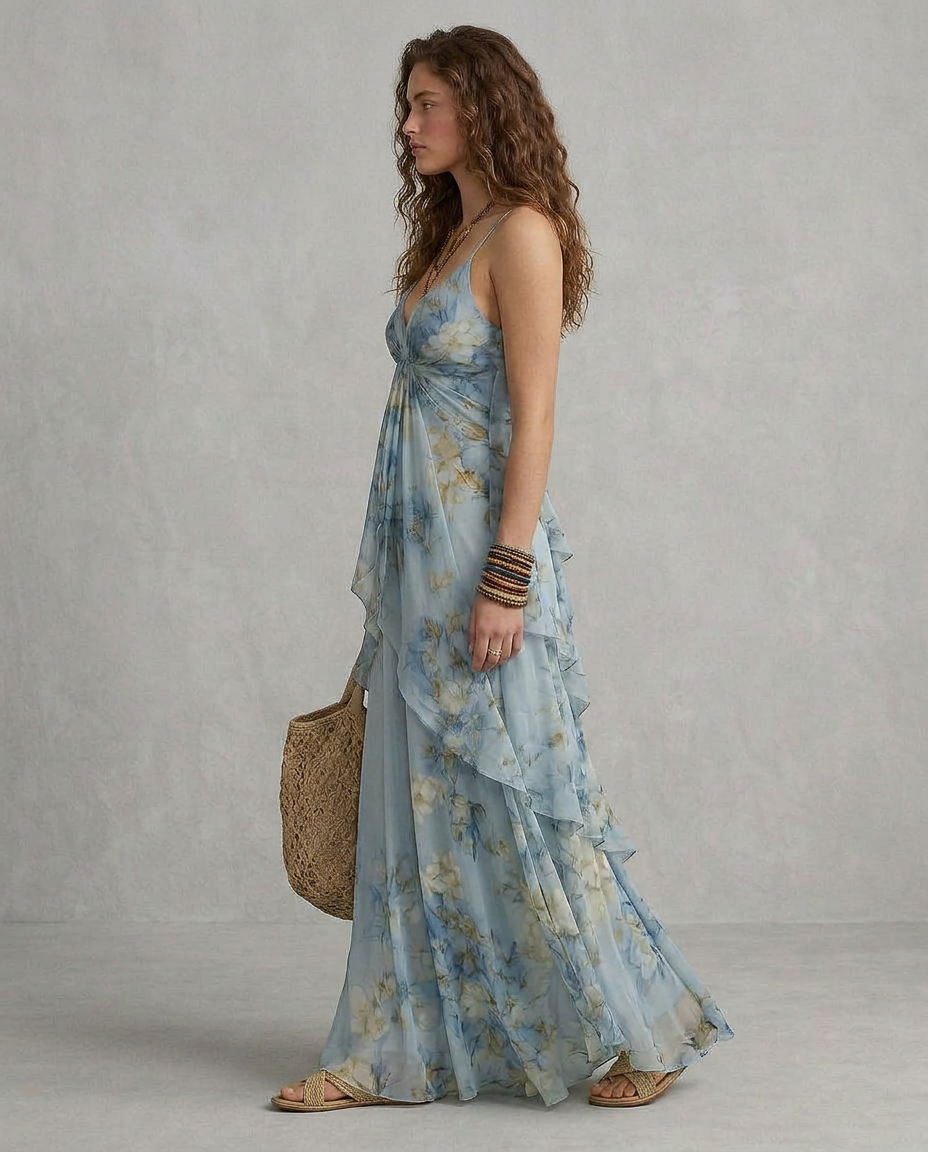 ELISA | Maxi Slip Dress Floral Azul