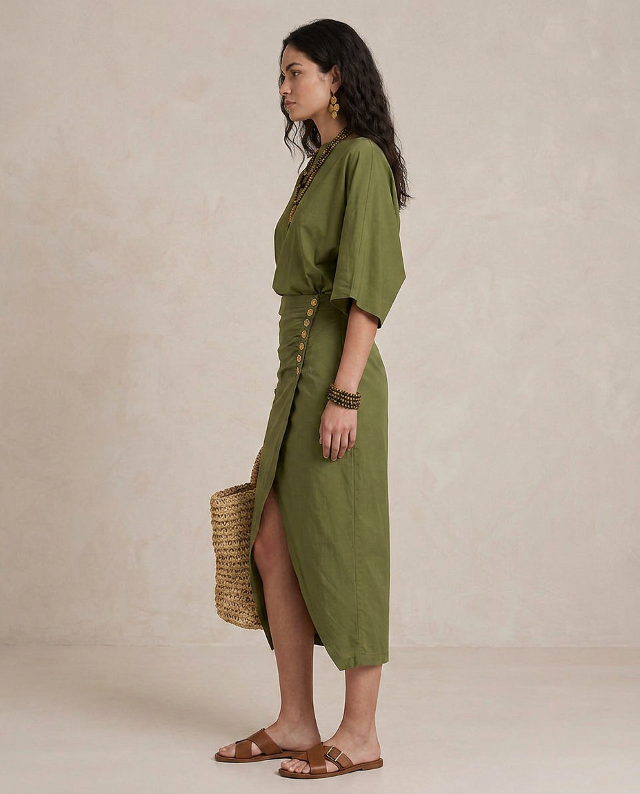 MARTA | Vestido Midi Boho Verde Oliva