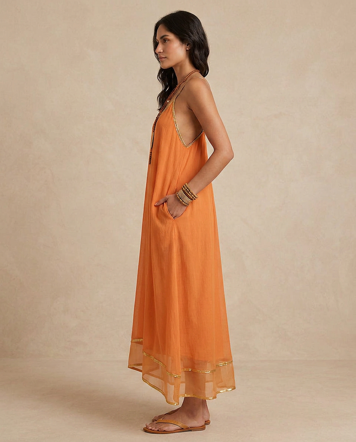 LILIANA | Vestido de Tul Albaricoque con Cintas