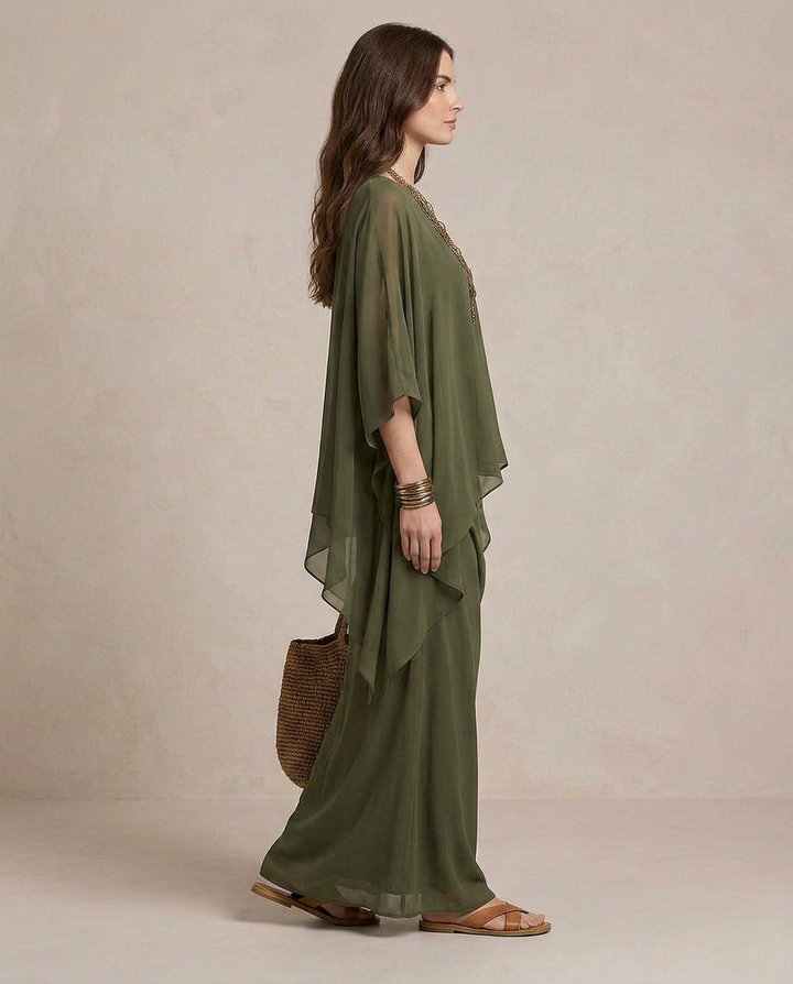LIA | Maxi Vestido Capa Verde Oliva